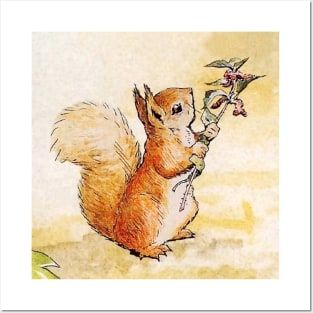 “Squirrel Nutkin Holds a Flowering Branch” by Beatrix Potter Posters and Art